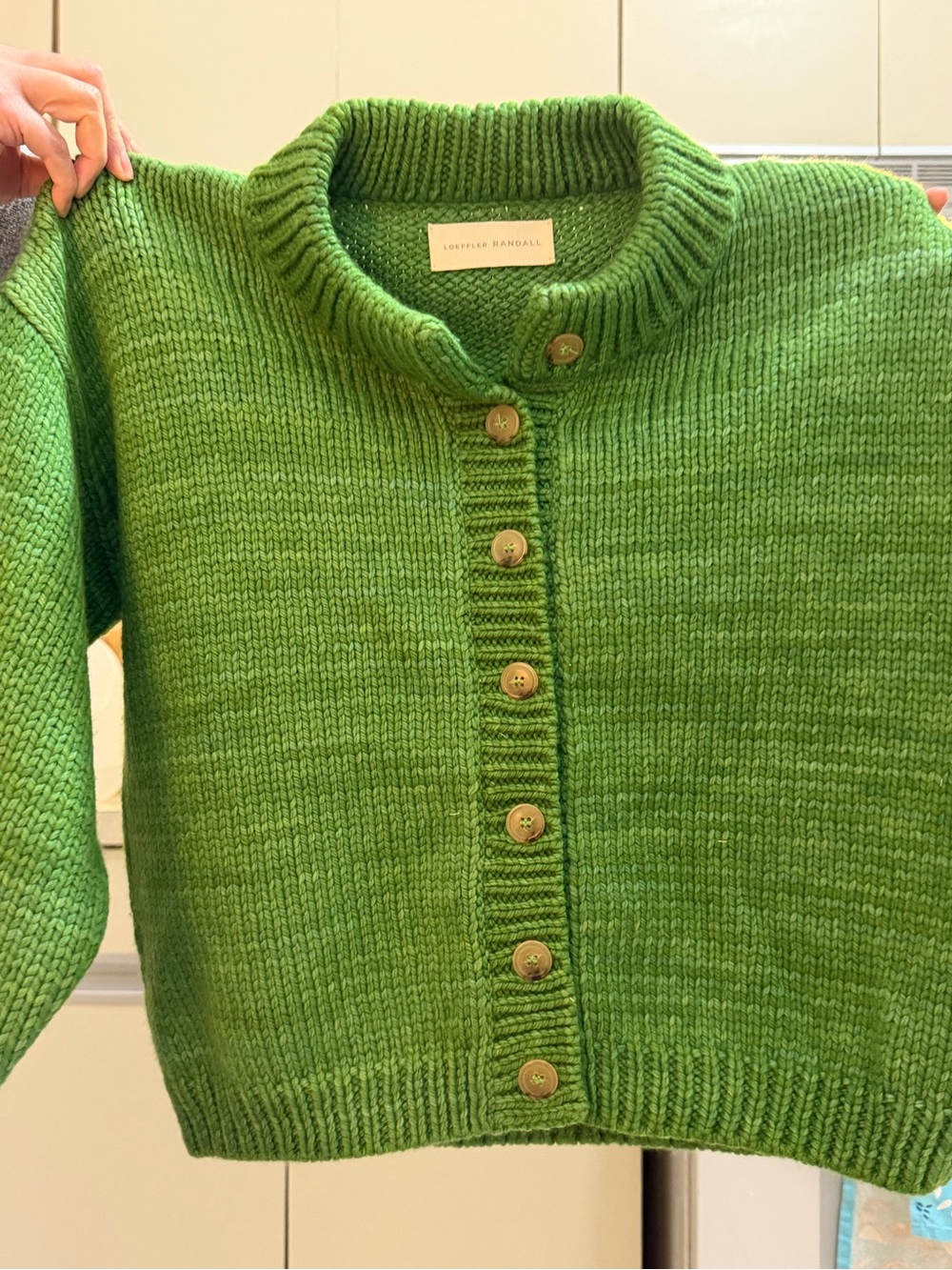 Loeffler Randall Green Ribbed Button-Front Cardigan - 100% wool! Never worn